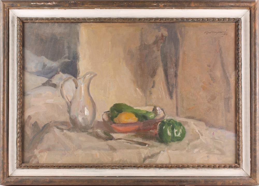 Alfred Robert Hayward comparable auction result: alfred robert hayward 1875 1971 british a still life study of fruit in a bowl with a glass jug and spoon oil on canvas signed and dated 1963 49 cm x 75 cm in a gilt frame