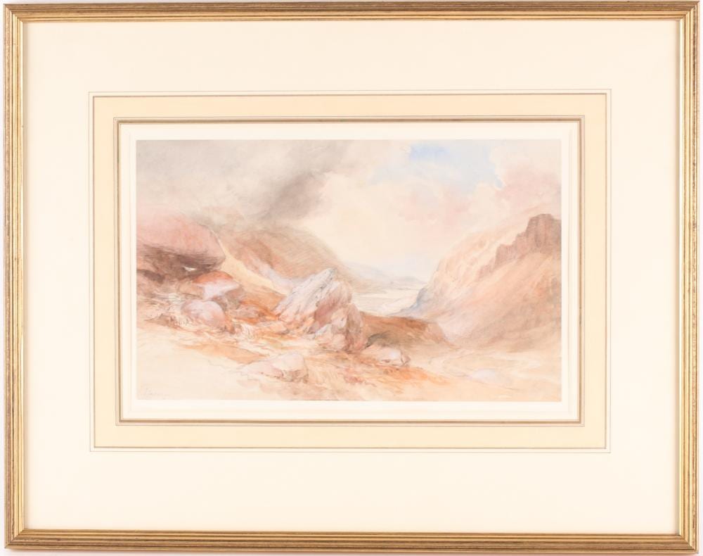 Thomas Lindsay comparable auction result: thomas lindsay 1793 1861 british a coastal view from mountains watercolour signed to lower left corner 19 5 cm x 31 cm framed and glazed