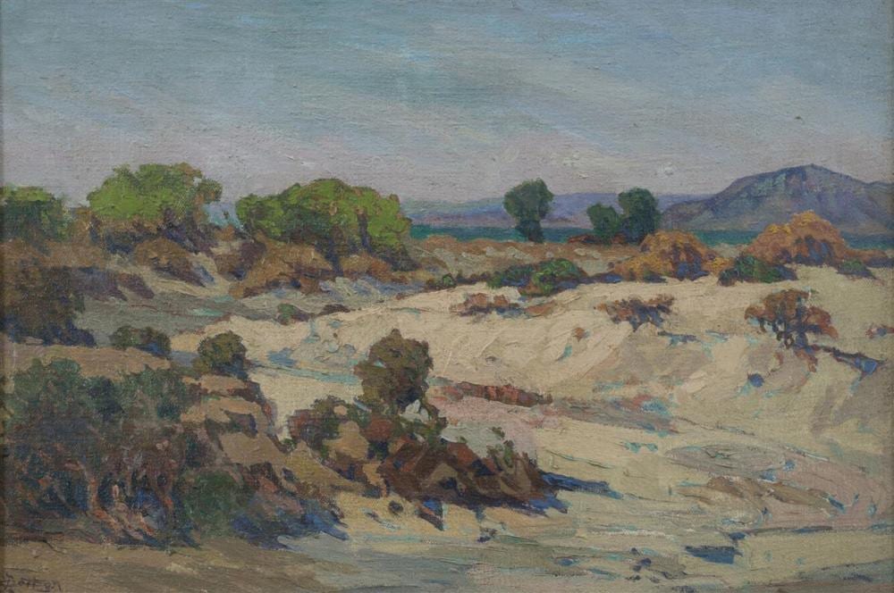 John Wesley Cotton comparable auction result: john wesley cotton can am 1868 1931 near the salton sea oil on canvas laid to board framed 12 3 4 x 18 1 2 sight 17 1 8 x