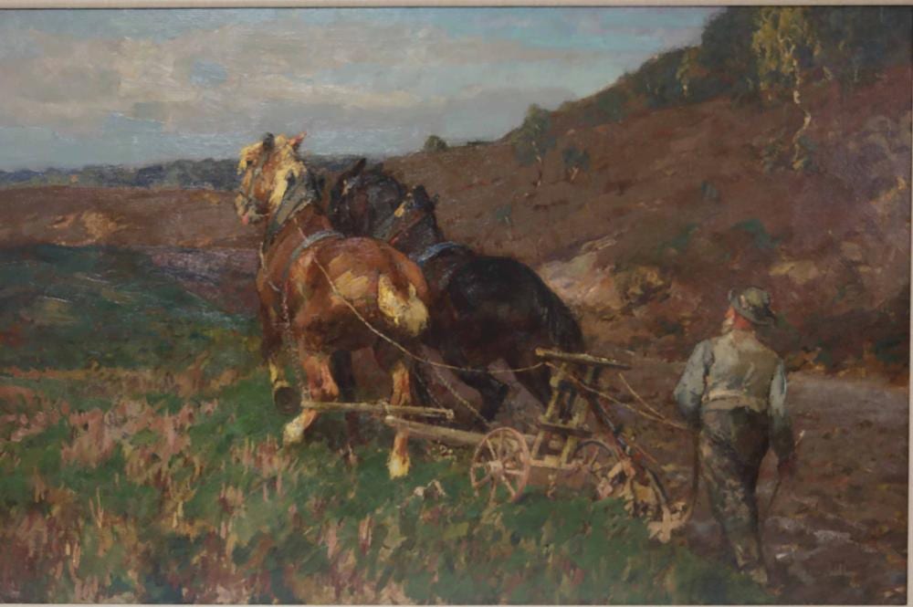 gustav marx 1855 1928 farmer plowing w horses · Neely Auction · 2021-09-12 Gustav Marx comparable auction result: gustav marx 1855 1928 farmer plowing w horses