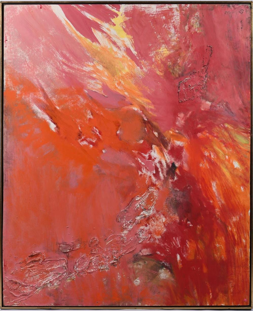 Aaronel DeRoy Gruber comparable auction result: aaronel deroy gruber american 1918 2011 consuming reds oil on board 48 x 39 1 2 in 49 x 40 in framed