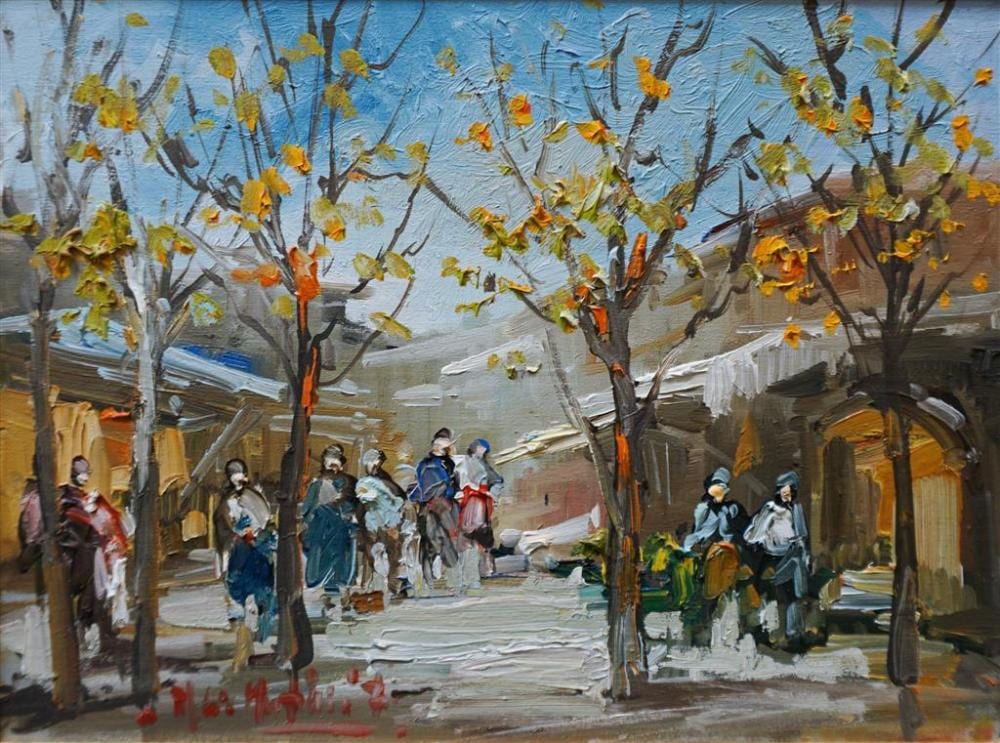 Norberto Martini comparable auction result: norberto martini iranian 1944 2007 village market scene oil on canvas framed 15 1 2 x 18 1 2 in