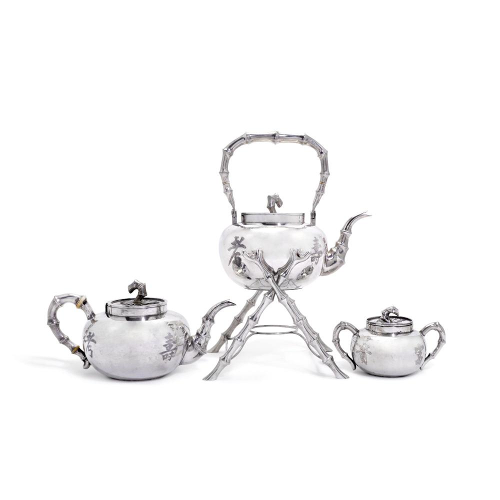 A Chinese silver tea service, Kwan Wo, Canton and Hong Kong, circa 1900 sold by Sotheby's, lot 139 — auction record photograph
