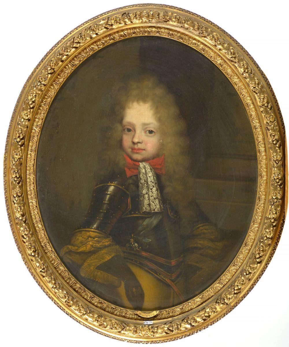 Constantin Netscher comparable auction result: huile sur toile ovale maroufl e sur toile portrait d un jeune prince du danemark en cuirasse et por