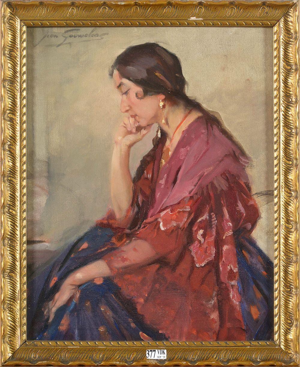 Jean Léon Henri Gouweloos comparable auction result: huile sur toile la belle espagnole sign en haut gauche jean gouweloos ecole belge dim 40