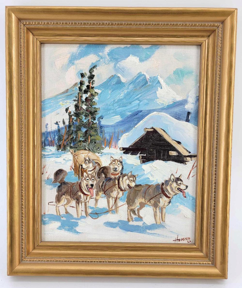 Ellen Henne Goodale (1915-1991) Original Oil Painting of Dog Team sold by Alaska Premier Auctions & Appraisals, lot 173 — auction record photograph