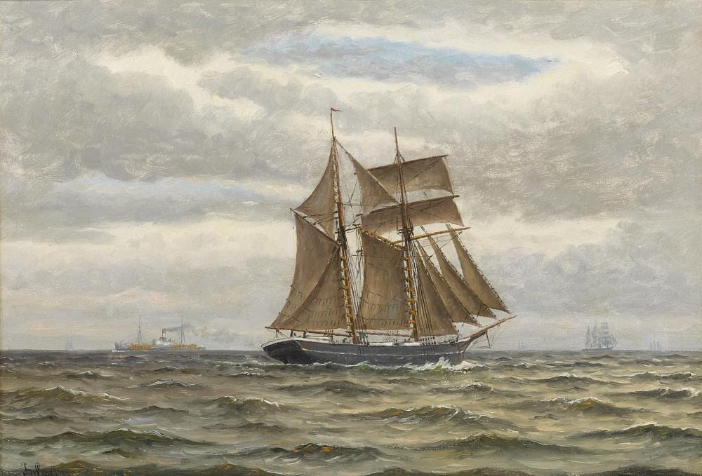 frants landt danish 1885 1976 a schooner at sea 15 7 8 x 22 3 4in 40 3 x 57 8cm · Bonhams · 2021-08-18 Frants Georg Carl Landt comparable auction result: frants landt danish 1885 1976 a schooner at sea 15 7 8 x 22 3 4in 40 3 x 57 8cm