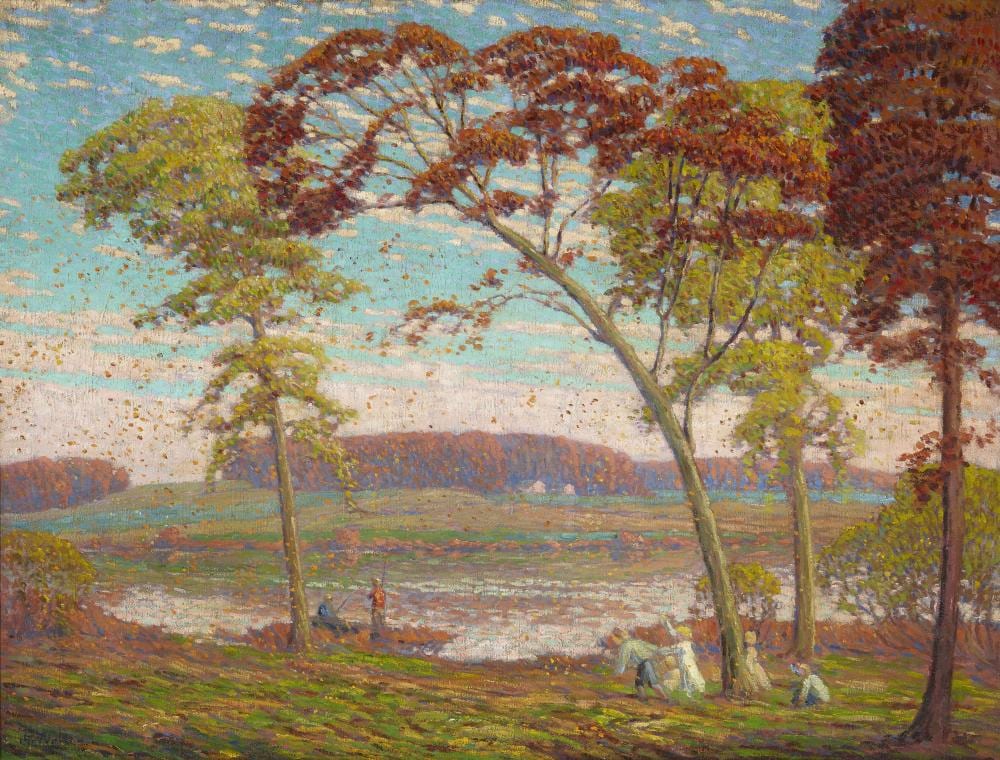 Christian J. Walter comparable auction result: christian j walter american 1872 1938 fishing in the valley 36 1 8 x 47 1 4in 91 8 x 120cm painted circa 1905