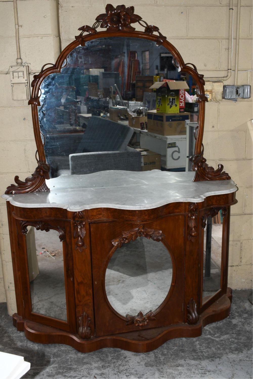Ornate antique walnut mirror backed sideboard, sold by Bargain Hunt Auctions, lot 2549 — auction record photograph
