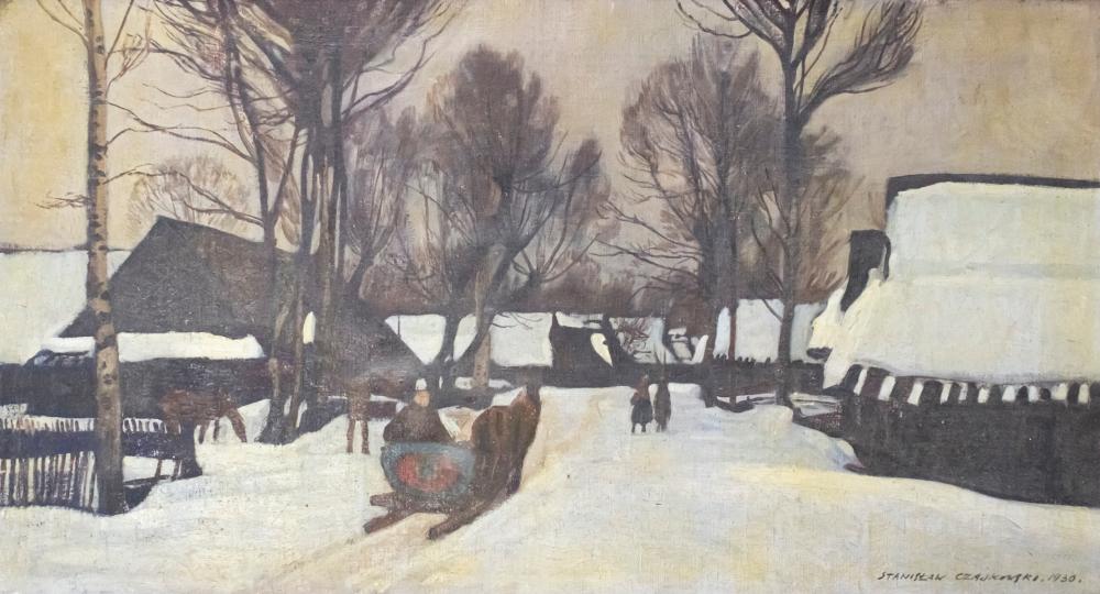 Stanislaw Jan Maurycy Czajkowski comparable auction result: stanislaw czajkowski polish 1878 1954 snowy village oil on canvas 1930
