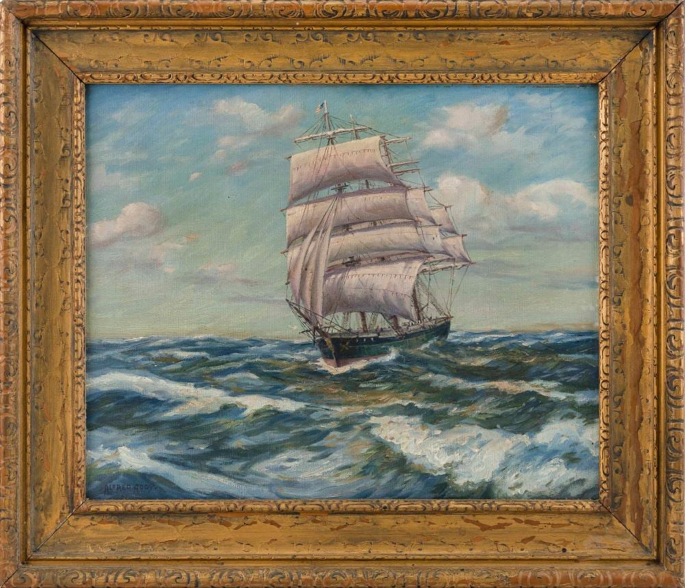Alfred Addy comparable auction result: alfred addy massachusetts england 1866 1930 making good weather oil on board 16 x 20 framed 21 5 x 25