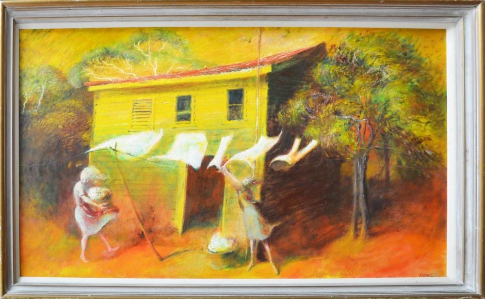 tony irving washing day 1965 oil on prepared board 61 x 104cm condition overall good condition · Leonard Joel · 2021-08-12 Tony Irving comparable auction result: tony irving washing day 1965 oil on prepared board 61 x 104cm condition overall good condition