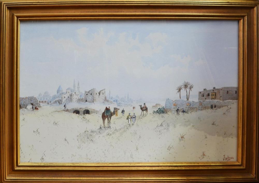 Jan DeLeener comparable auction result: jan de leener middle eastern scene watercolour 59 x 91cm overall good condition