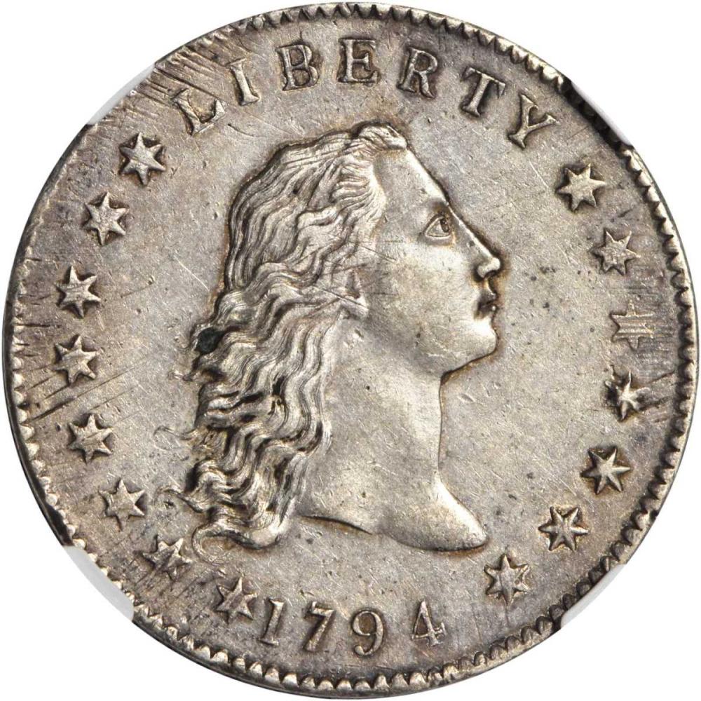1794 Flowing Hair Silver Dollar. BB-1, B-1, the only known dies. Rarity-4. AU-55 (NGC). CAC. sold by Stack's Bowers Galleries, lot 4109 — auction record photograph