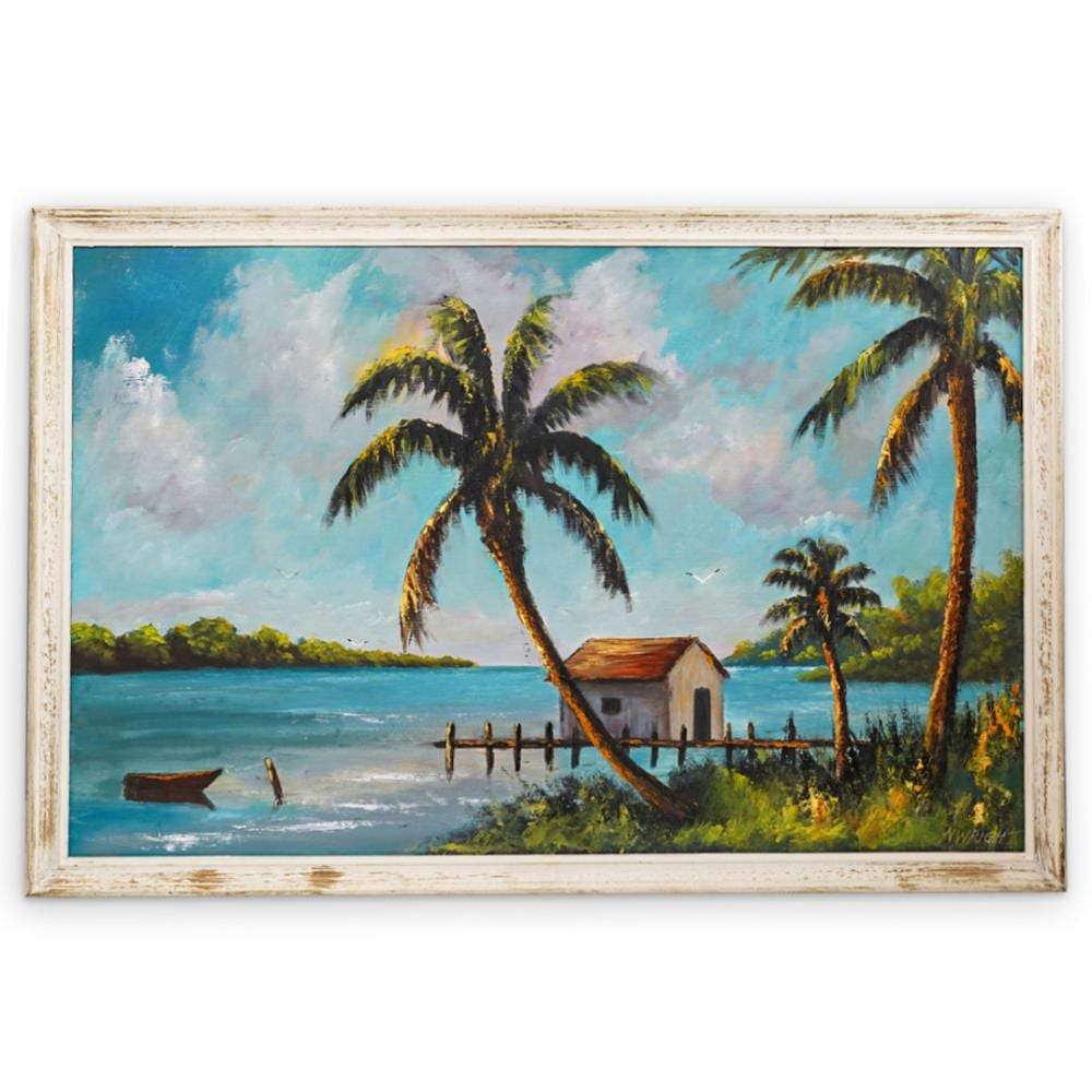 Norman Wright comparable auction result: norman wright american highwaymen oil on board painting