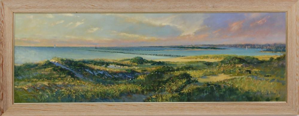 Illya Kagan comparable auction result: illya kagan oil on linen panoramic distant view of nantucket harbor and the jetties