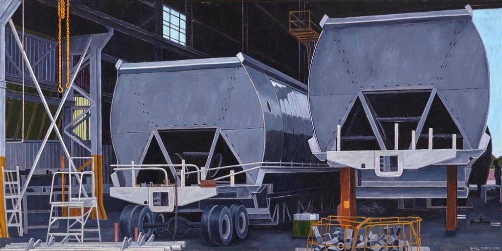 sybil curtis 1943 two coal trucks 1999 60 x120 cm frame 63 x 123 x 4 cm · Lawsons · 2021-08-26 Sybil Curtis comparable auction result: sybil curtis 1943 two coal trucks 1999 60 x120 cm frame 63 x 123 x 4 cm