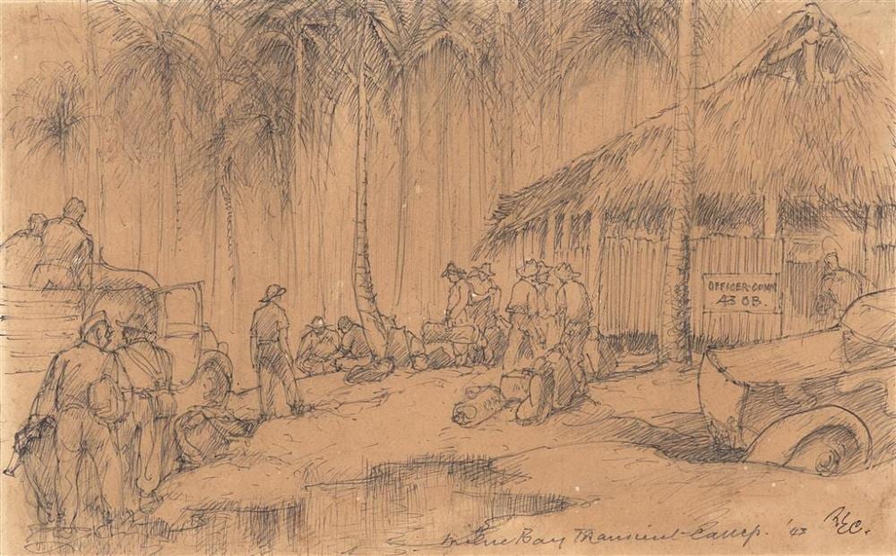 robert emerson curtis 1898 1996 transient military camp milne bay 1943 18 x 29 cm frame 35 x 45 x 2 cm · Lawsons · 2021-08-26 Robert Emerson Curtis comparable auction result: robert emerson curtis 1898 1996 transient military camp milne bay 1943 18 x 29 cm frame 35 x 45 x 2 cm