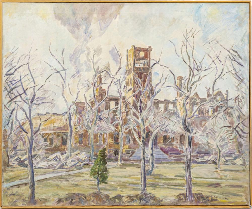 Henry Leon Roecker comparable auction result: henry leon roecker american 1865 1941 oil on canvas 1936 h 30 w 36 burning of city hall