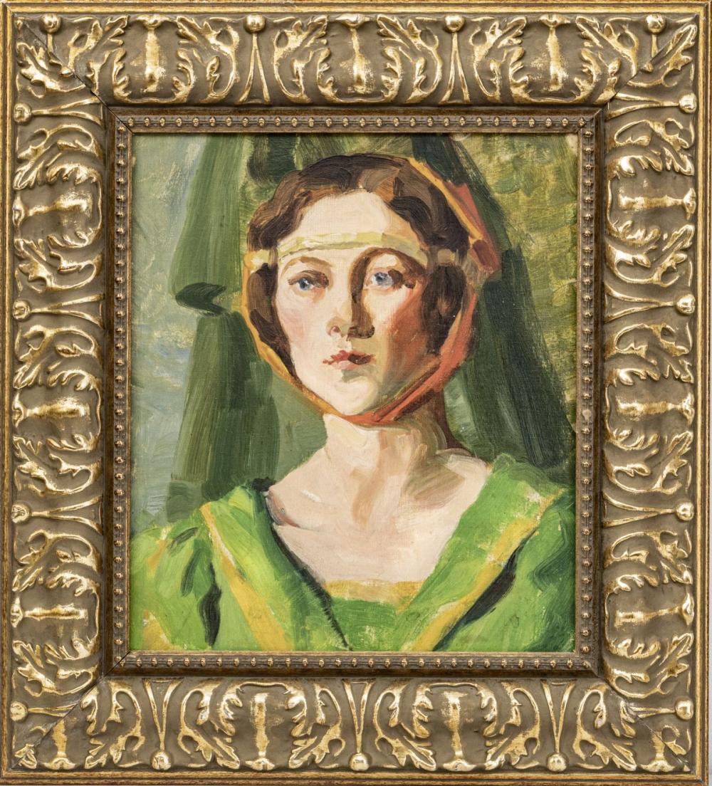 Henry Leon Roecker comparable auction result: henry leon roecker american 1865 1941 oil on canvas on pressed board h 14 w 12 woman in green