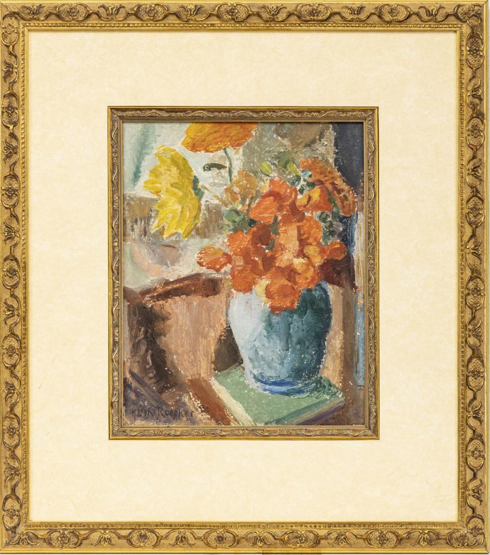 Henry Leon Roecker comparable auction result: henry leon roecker american 1865 1941 oil on board h 11 w 9 vase of red flowers