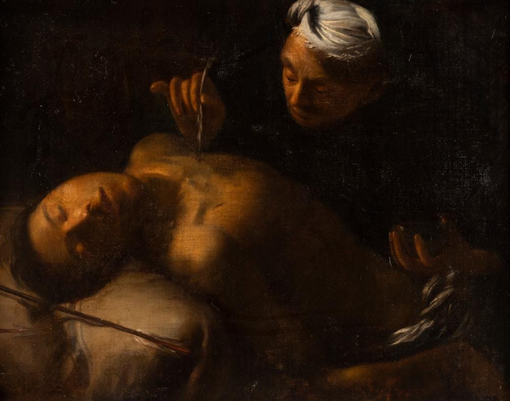 Francesco del Cairo comparable auction result: francesco del cairo werkstatt schule der heilige sebastian wird von der heiligen irene gepflegt
