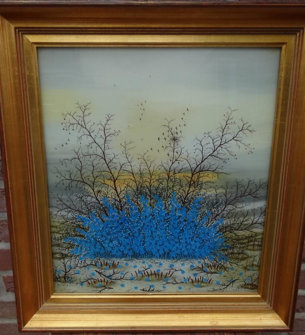 Ivan Lackovic comparable auction result: ivan lackovic 1932 2004 der blaue busch naive hinterglasmalerei