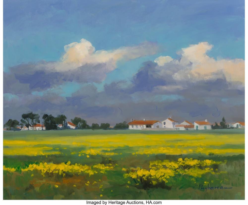 Annie Puybareau comparable auction result: annie puybareau french b 1955 champ de colza l le de r oil on canvas 15 x