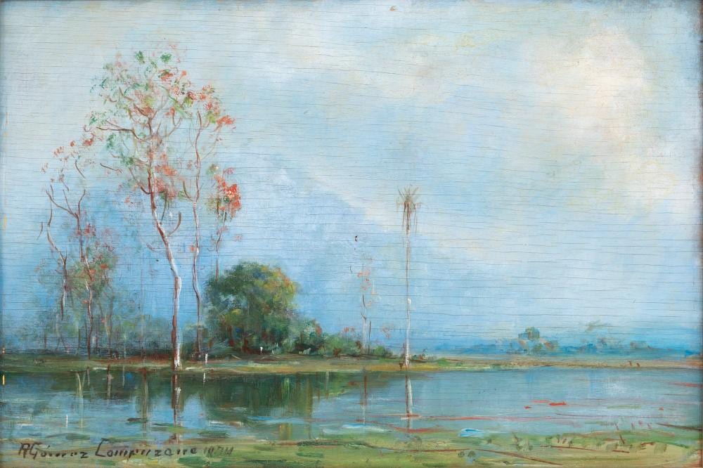 Ricardo Gomez Campuzano (1893-1981) S/T, 1974 Óleo sobre madera Medidas: 32 x 45 cm comparable sale