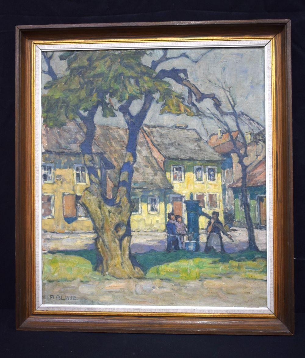 Richard Albitz comparable auction result: richard albitz 1876 1954 framed oil on canvas das gelbe haus 54 x 47cm