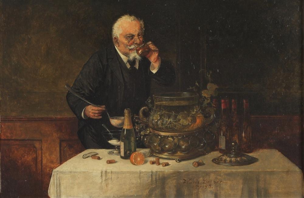 Hans August Lassen comparable auction result: hans august lassen 1857 1938 ein schluck von bowle taking a sip