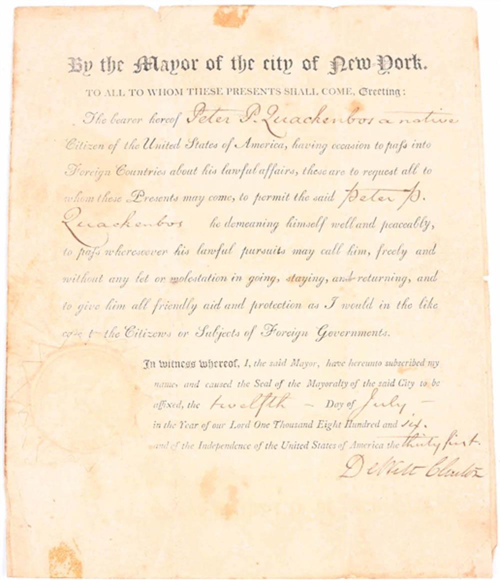 Dewitt Clinton comparable auction result: dewitt clinton signed proclamation