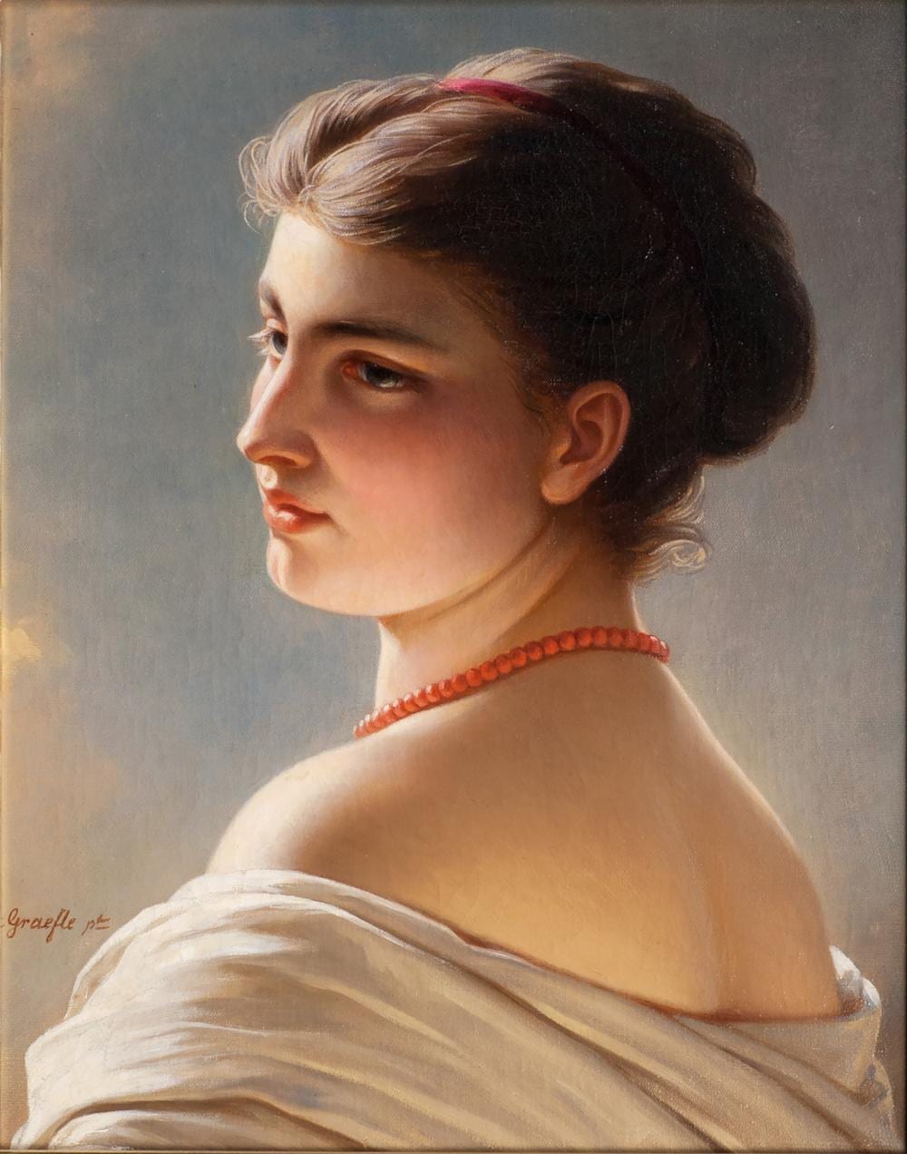Albert Gräfle comparable auction result: albert graefle freiburg br 1807 m nchen 1889 beauty with coral necklace