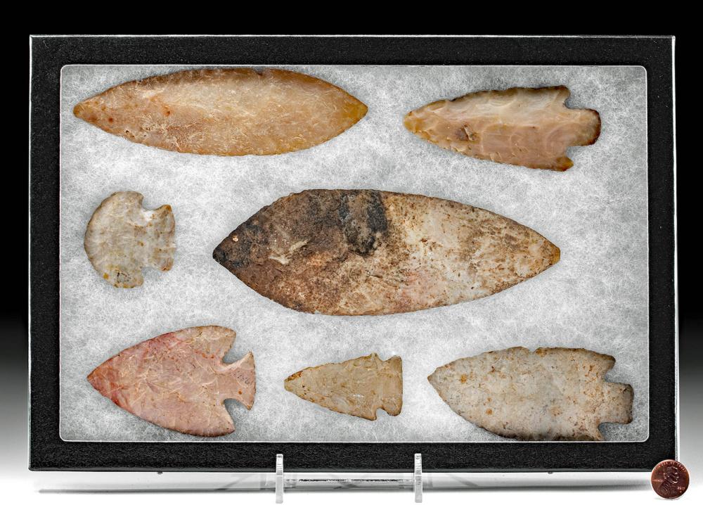 7 Native American Stone Tools - 5 Points & 2 Blades sold by Artemis Gallery, lot 71 — auction record photograph