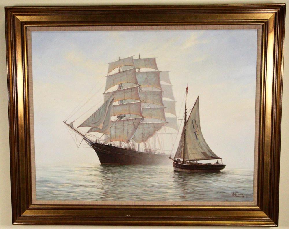 Rodney Charman comparable auction result: rodney charman two sailing ships acrylic canvas