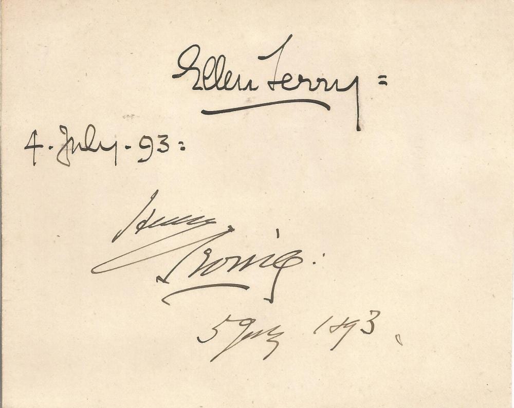 henry irving and ellen terry signature piece 1893 good condition all autographs come with a · Chaucer Auctions · 2021-09-17 Henry Irving comparable auction result: henry irving and ellen terry signature piece 1893 good condition all autographs come with a