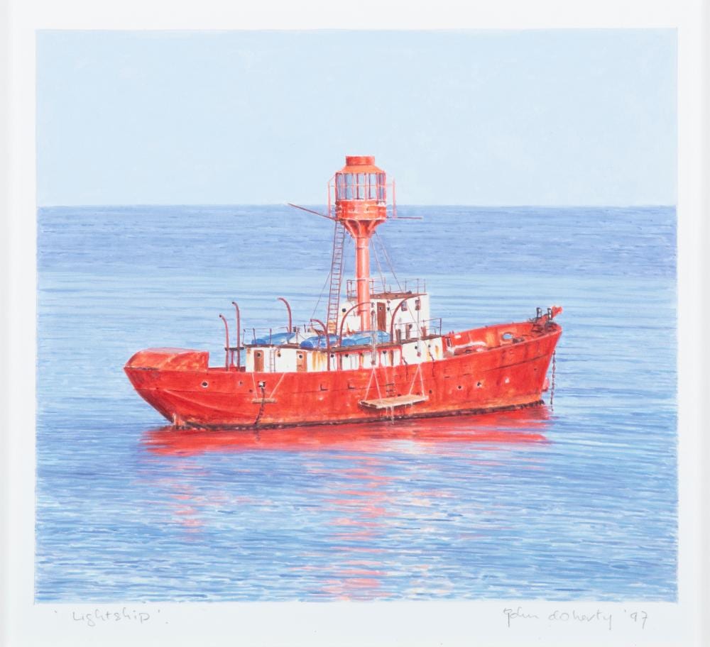 John Doherty comparable auction result: john doherty b 1949 lightship watercolour 22 7 x 25 4cm 9 x 10 signed inscribed and dated 19 97