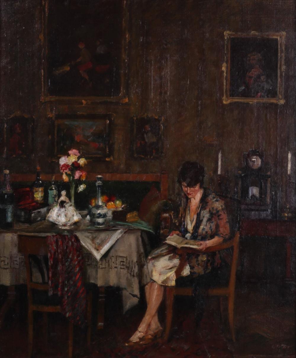 Charles Vetter comparable auction result: charles vetter 1858 1936 genre scene in the living room 1930