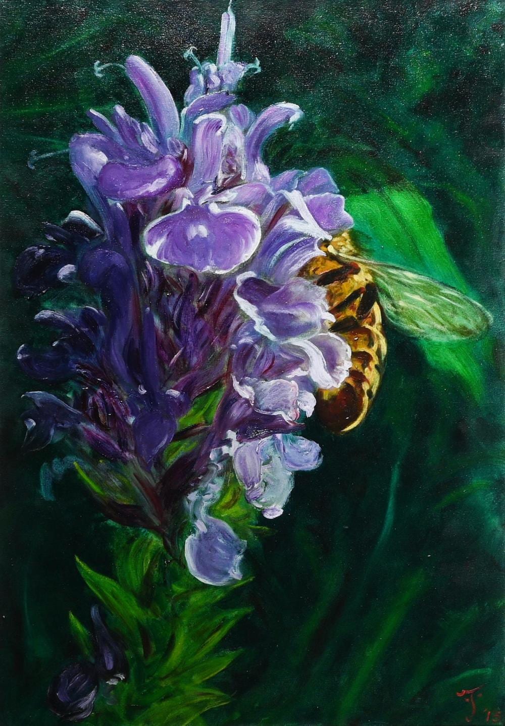 Mario Cioni comparable auction result: mario cioni violet flowers and honeybee 2013 oil on canvas 72 x 48cm condition overall good streched canvas