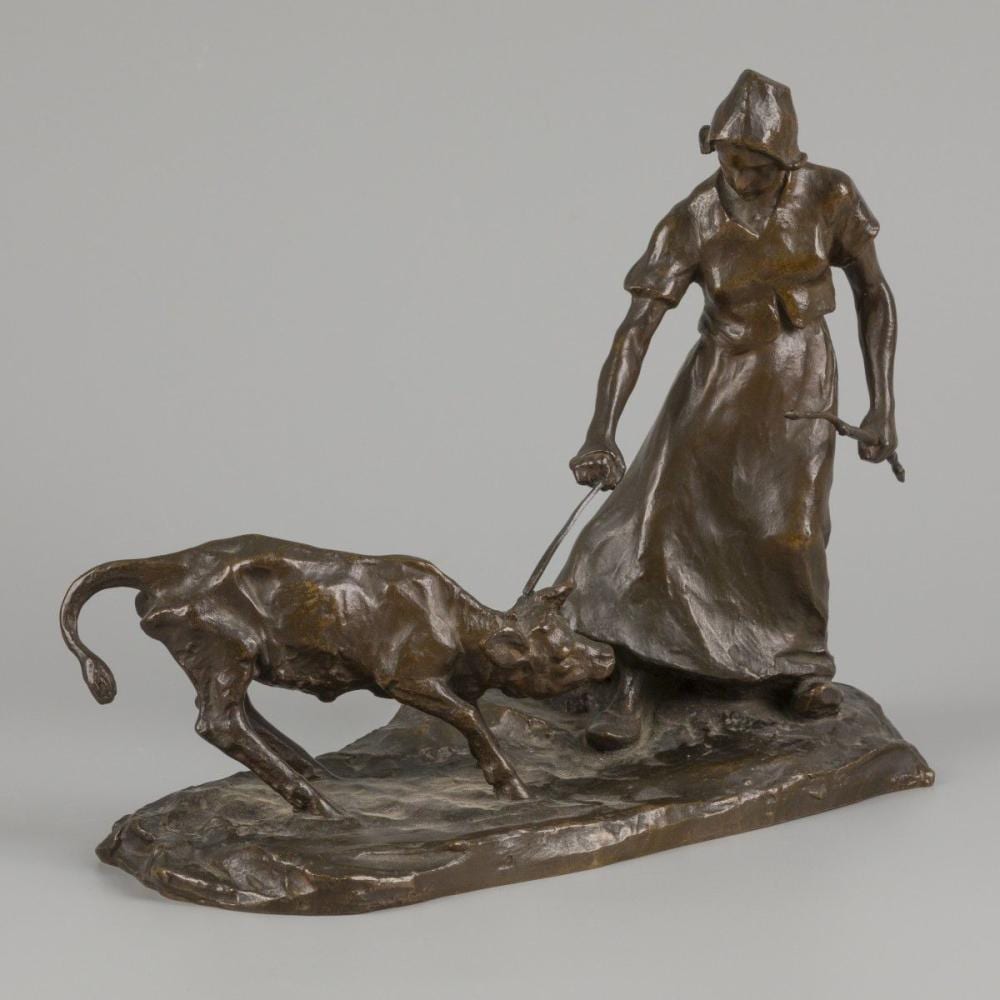 Heinz (1924) Müller comparable auction result: heinz m ller m nster 1872 1941 d sseldorf farmer with reluctant calf germany late 19th century