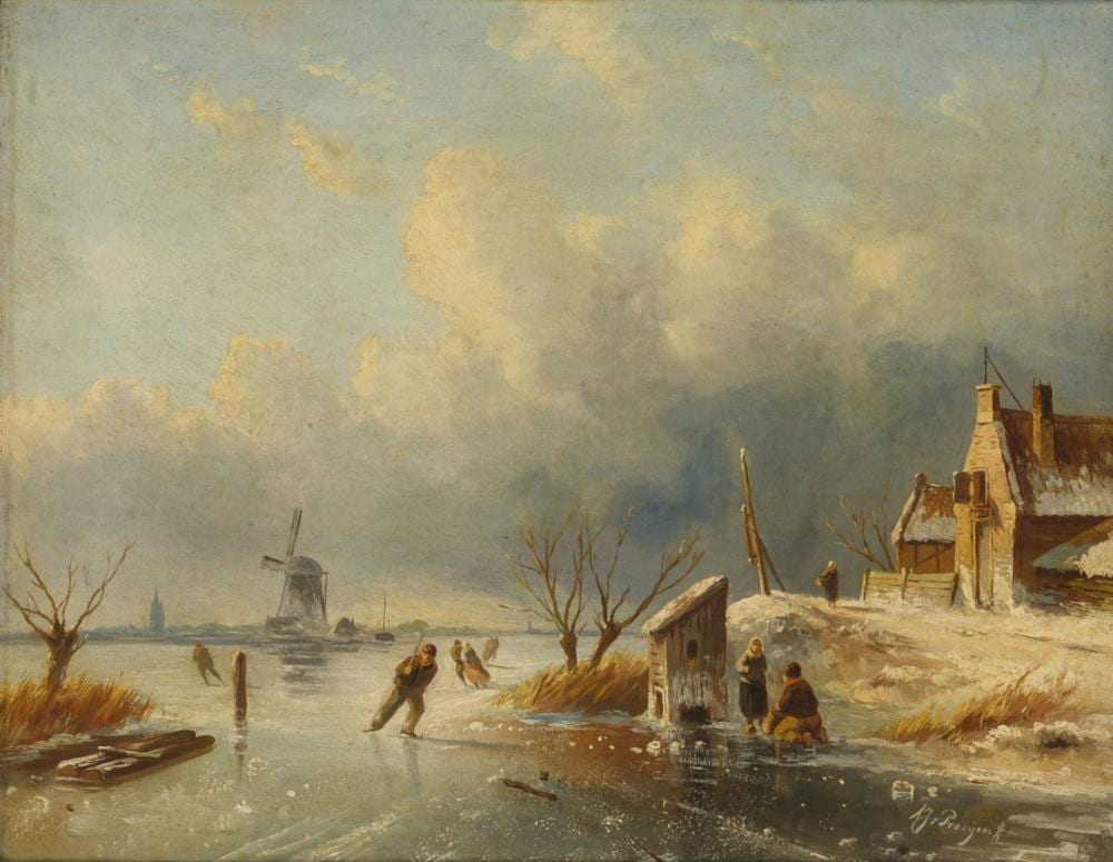 Albert Jurardus van Prooijen comparable auction result: albert jurardus van prooijen groningen 1834 1898 amsterdam skaters on the ice in an extensive river landscape