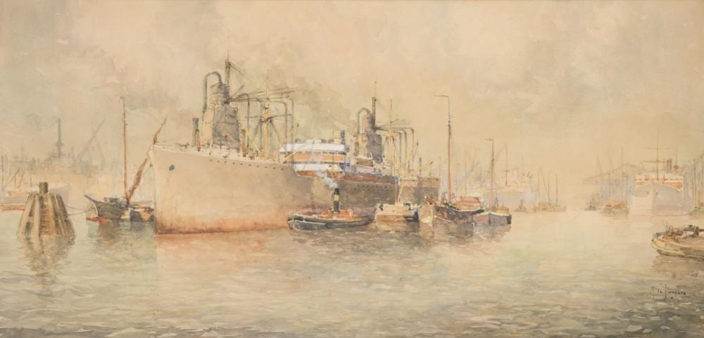 Marinus Johannes Drulman comparable auction result: marinus johannes drulman amsterdam 1912 1977 rotterdam under his painters alias m de jongere unloading cargo in the maashaven rotterdam