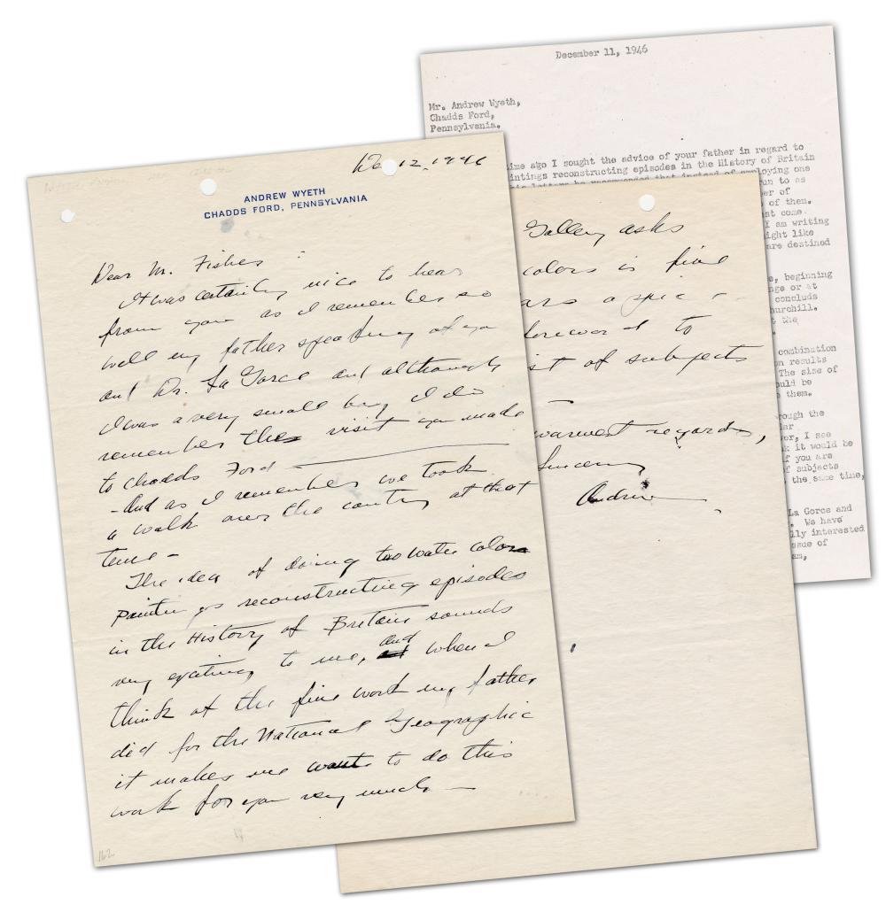 Andrew Wyeth ALS Re: Father N.C. Wyeth's Nat. Geographic Murals & Upcoming History of Britain Project sold by University Archives, lot 144 — auction record photograph