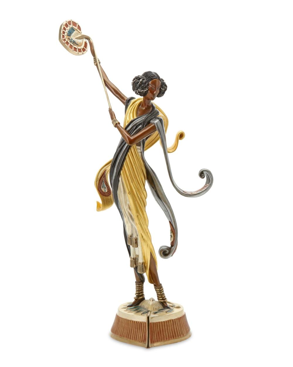 Romain (Erté) De Tirtoff, (1892-1990, Russian), "Arabian Nights," 1990, Cold-painted and gilt bronze , 22.625" H x 10" W x 6" D sold by John Moran Auctioneers, lot 1136 — auction record photograph