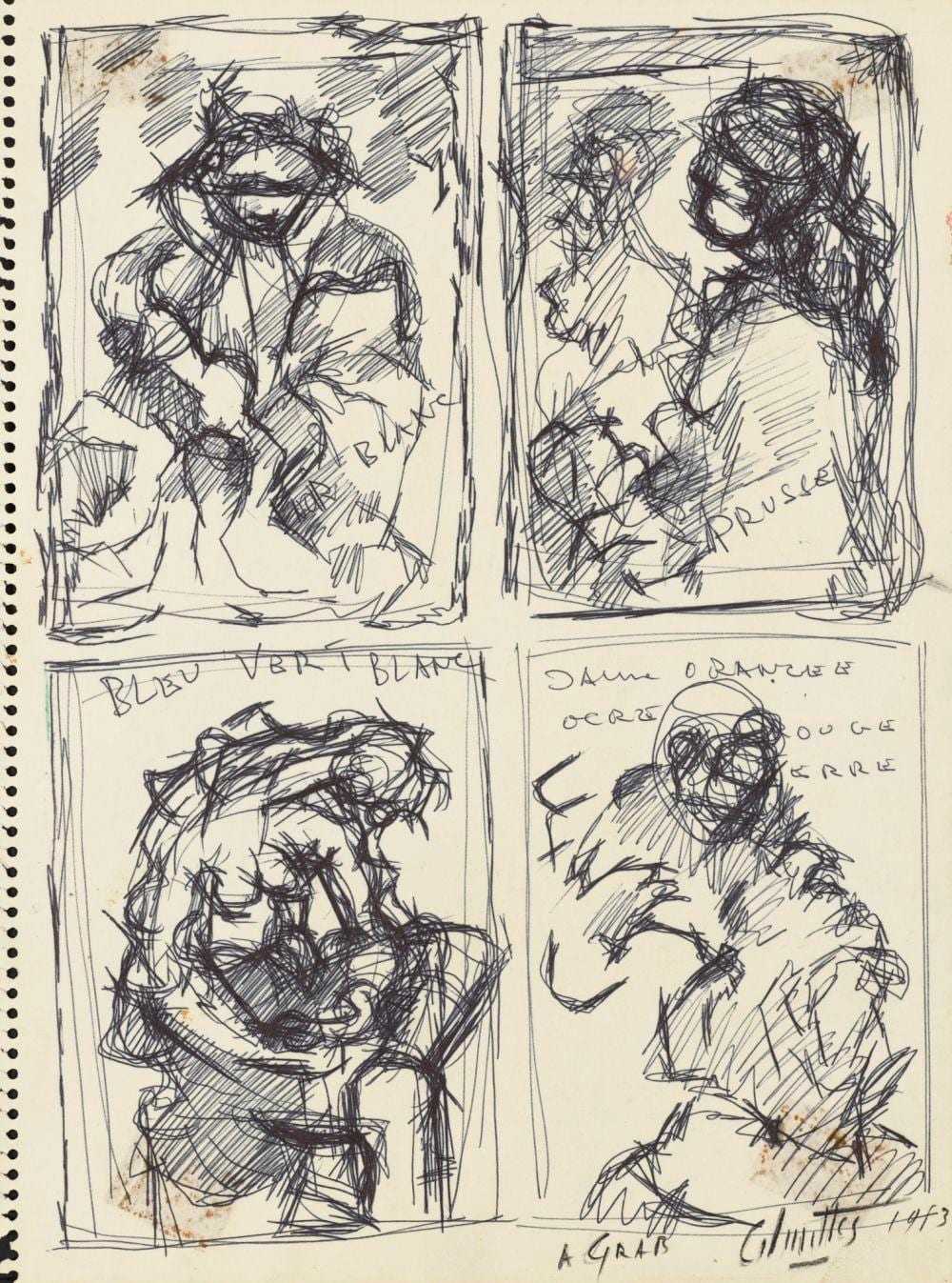 Jean-Marie Calmettes comparable auction result: jean marie calmettes 1918 2007 composition quattre personnages dessin au stylo sign et d