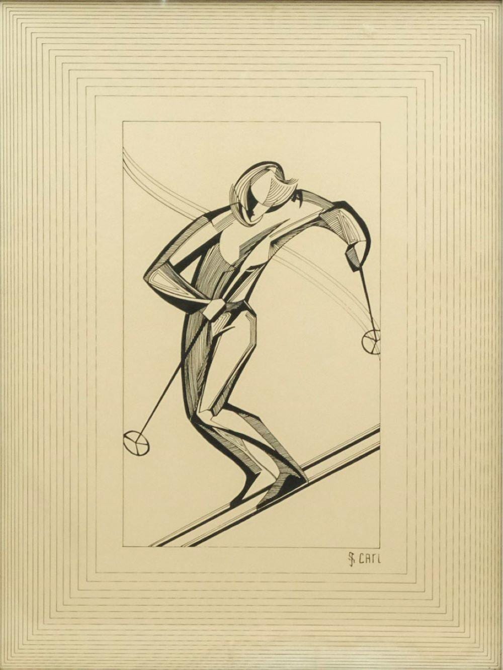 Joan Carl comparable auction result: joan carl skier serigraph
