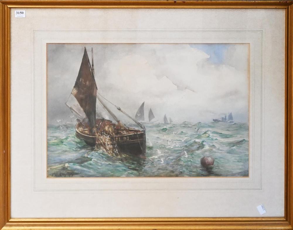 John Ernest Aitken comparable auction result: john ernest aitken ships at sea watercolour 33 x 49 5cm condition evidence of foreign matter across mount work itself in good