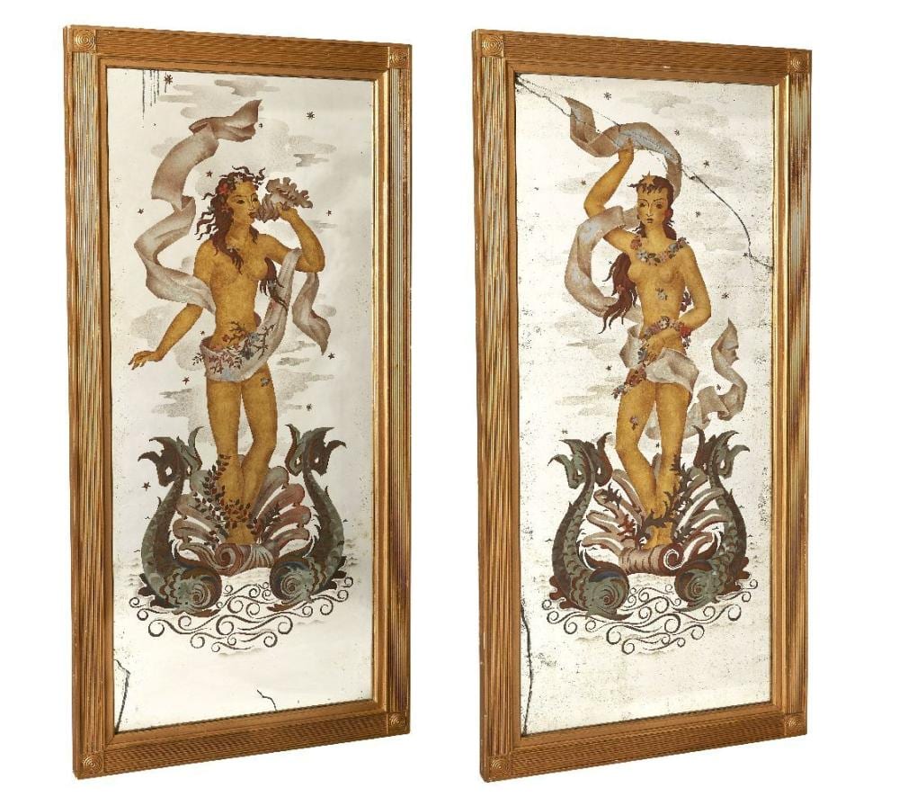 Pierre Lardin comparable auction result: pierre lardin 1902 1982 a pair of large reverse painted wall mirrors mid 20th century one signe
