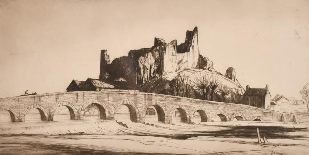 Job Nixon comparable auction result: job nixon glanworth castle ireland etching signed dated and inscribed in pencil 9 x 16 along with