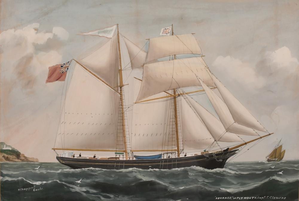 Reuben Chappell comparable auction result: reuben chappell 1870 1940 a pair of ship portraits for advance off plymouth capt t clemens gouache bo